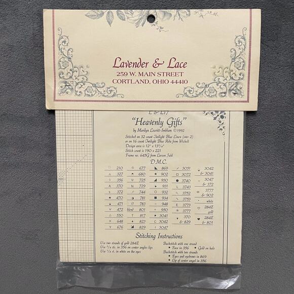 NOS Lavender & Lace Cross Stitch Pattern "Heavenly Gifts" L&L 17 (c 1992) - Picture 2 of 4